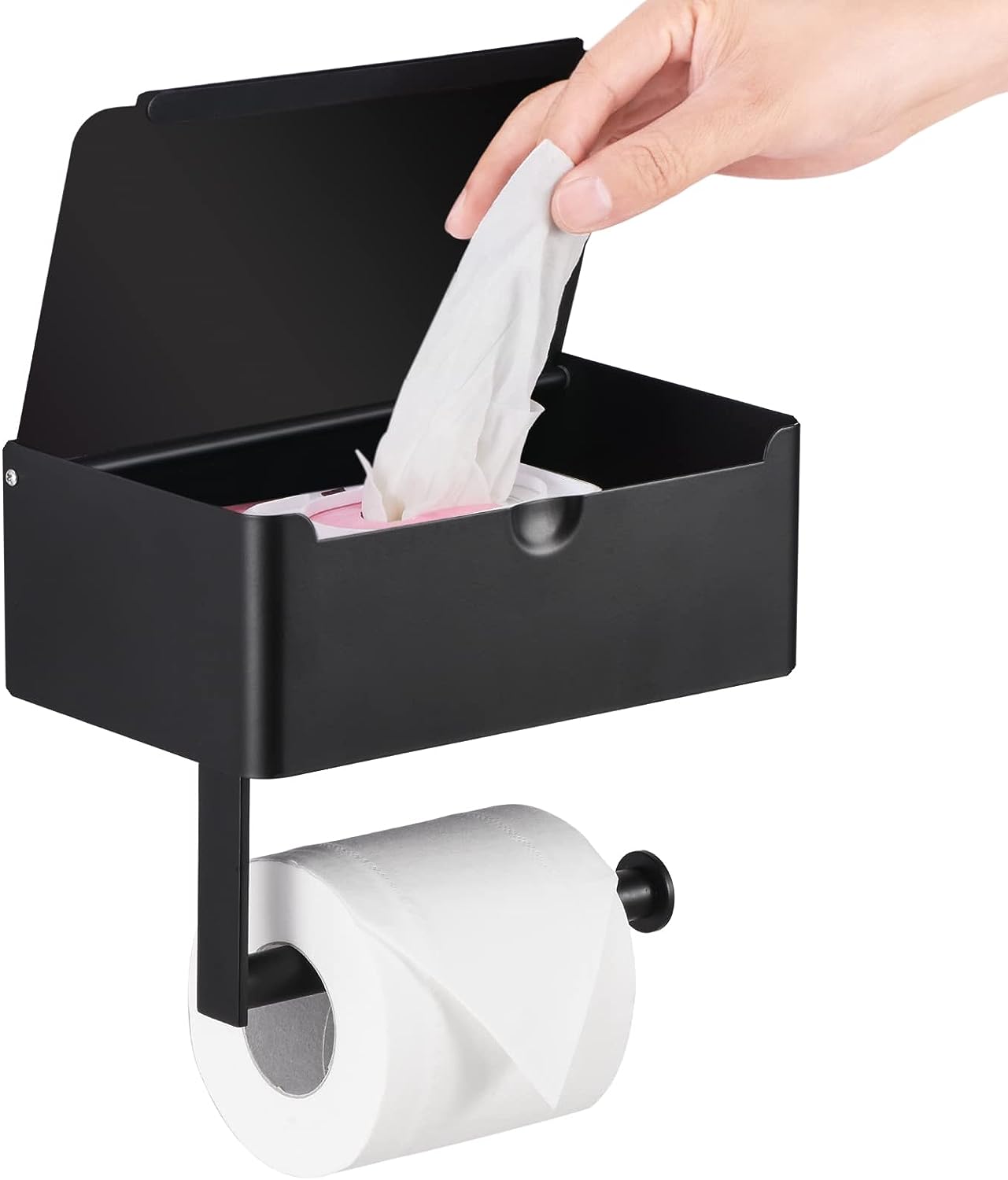 Tissuebox | Toiletpapierhouder RVS | 2 in 1 Houder met Opbergvlak | SteelShelf