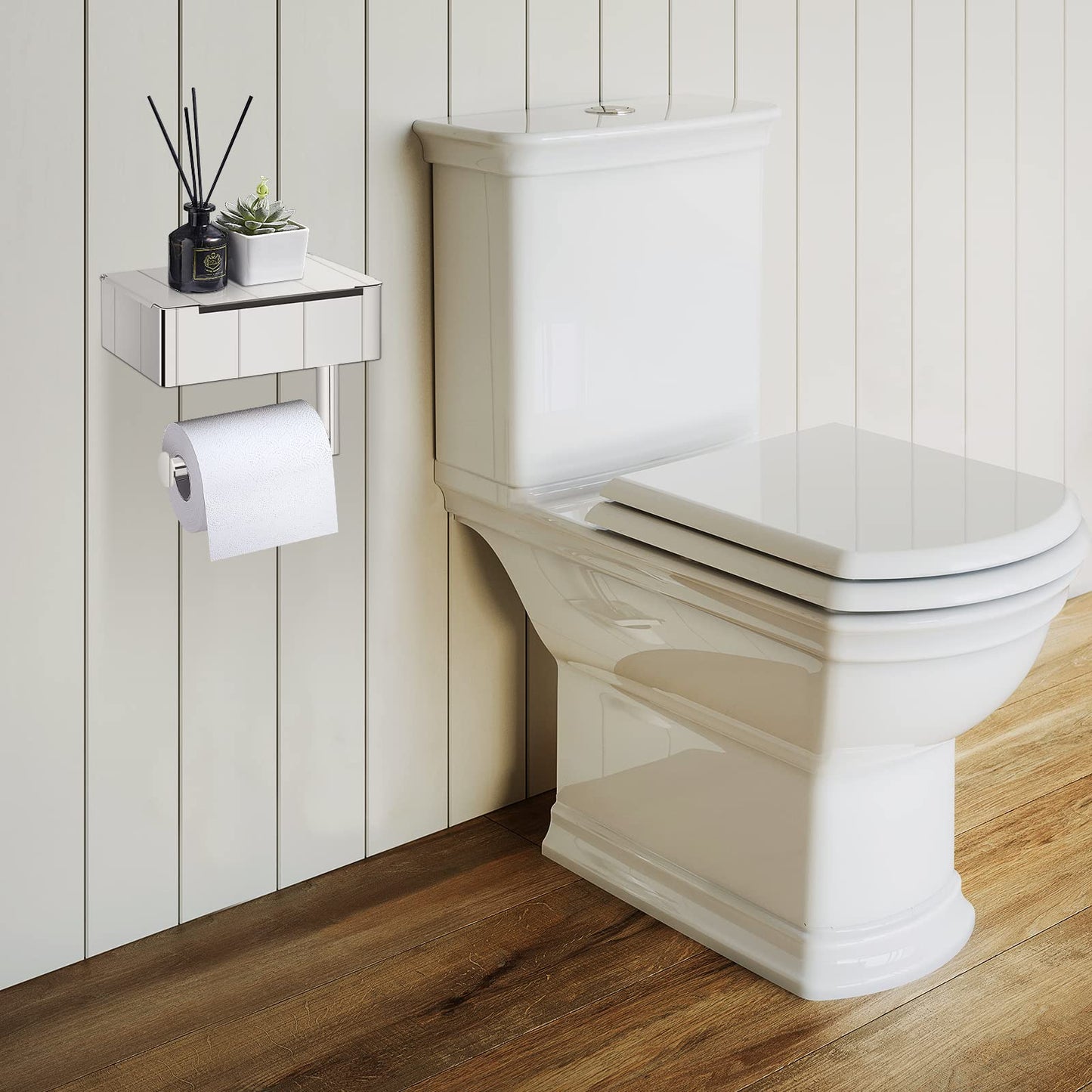 Tissuebox | Toiletpapierhouder RVS | 2 in 1 Houder met Opbergvlak | SteelShelf