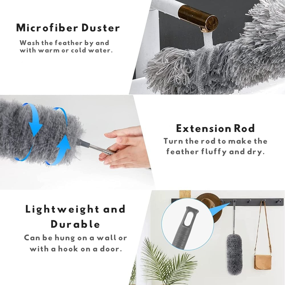 Telescoop-Microvezel Stofdoek | Extra Lange Bereik | Flexibel Hoofd | Wasbaar | DustReach