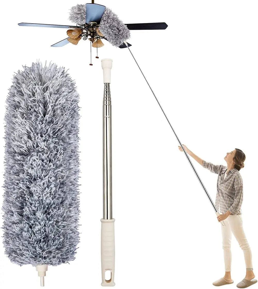Telescoop stofdoek met extra lange microvezelkop (3 gratis vervangreinigingskoppen)