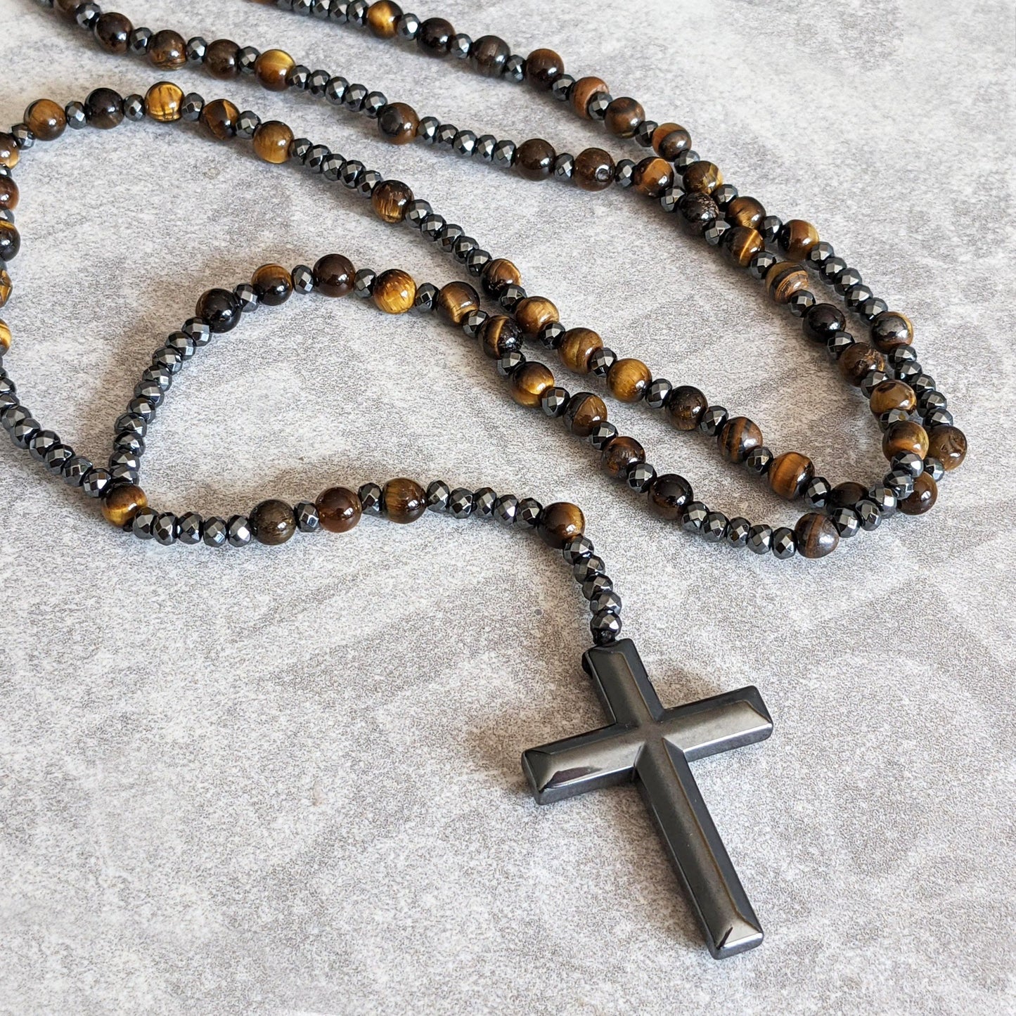 AstraVea Heren Rozenkrans Ketting Met Tijgeroog Kralen En Lapis Lazuli