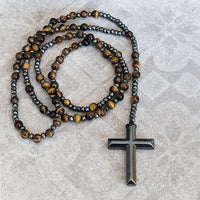 AstraVea Heren Rozenkrans Ketting Met Tijgeroog Kralen En Lapis Lazuli