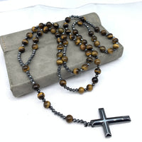 AstraVea Heren Rozenkrans Ketting Met Tijgeroog Kralen En Lapis Lazuli