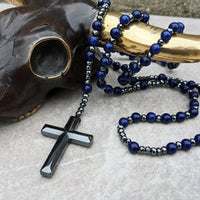 AstraVea Heren Rozenkrans Ketting Met Tijgeroog Kralen En Lapis Lazuli