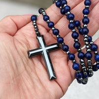 AstraVea Heren Rozenkrans Ketting Met Tijgeroog Kralen En Lapis Lazuli