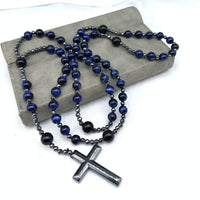 AstraVea Heren Rozenkrans Ketting Met Tijgeroog Kralen En Lapis Lazuli