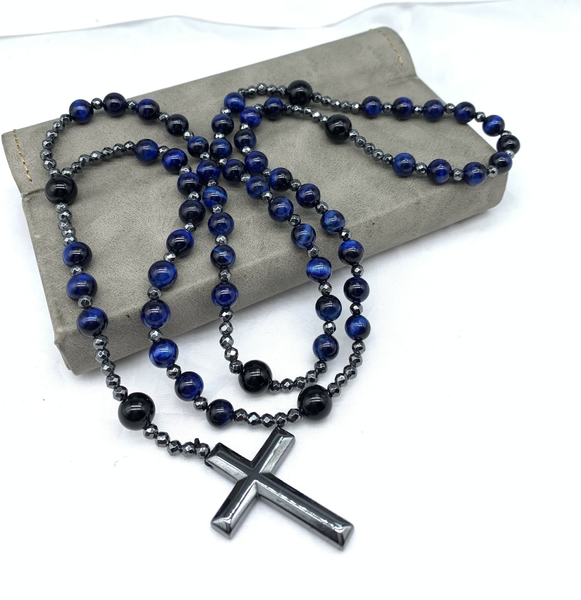 AstraVea Heren Rozenkrans Ketting Met Tijgeroog Kralen En Lapis Lazuli