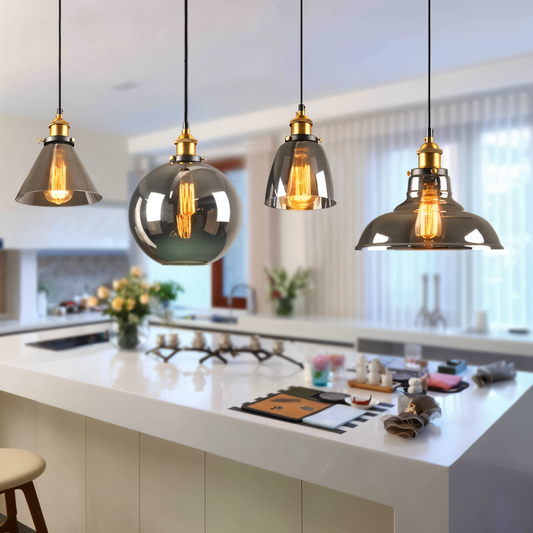 Getint glazen hanglamp met messing fitting