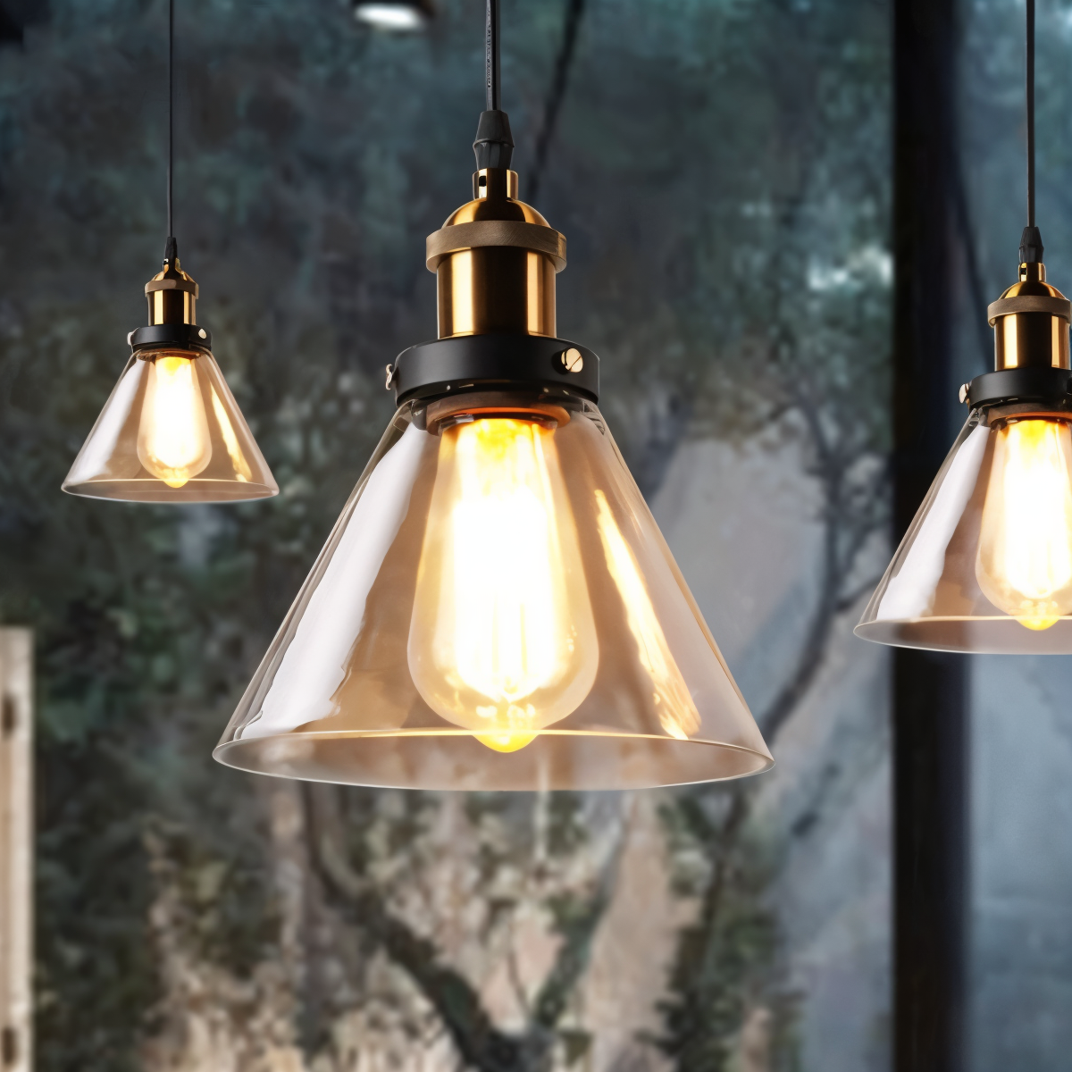 Getint glazen hanglamp met messing fitting