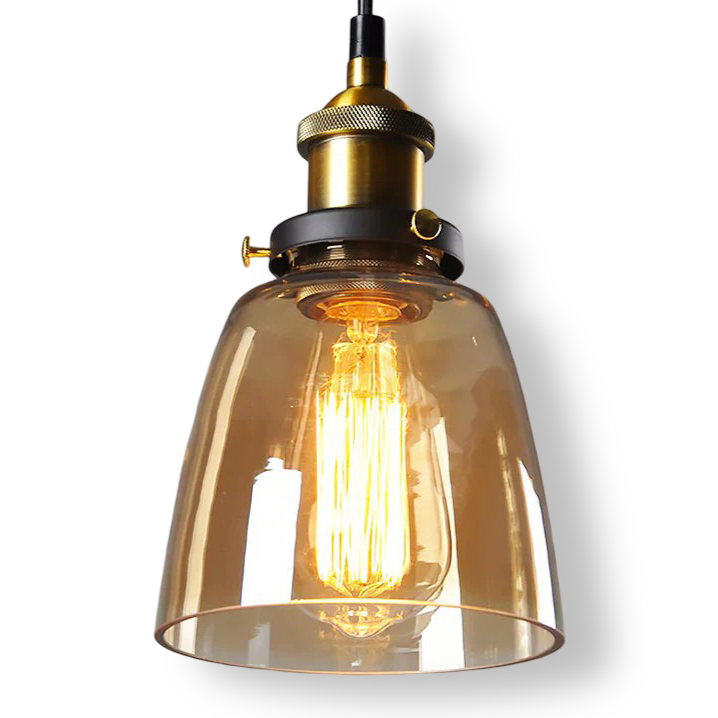 Getint glazen hanglamp met messing fitting