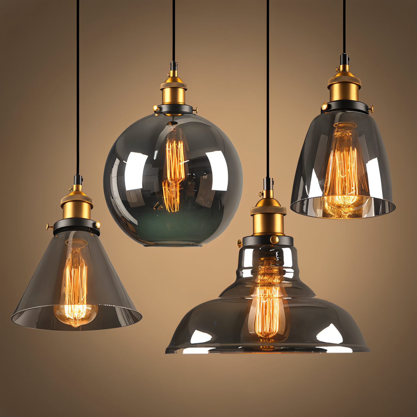 Getint glazen hanglamp met messing fitting