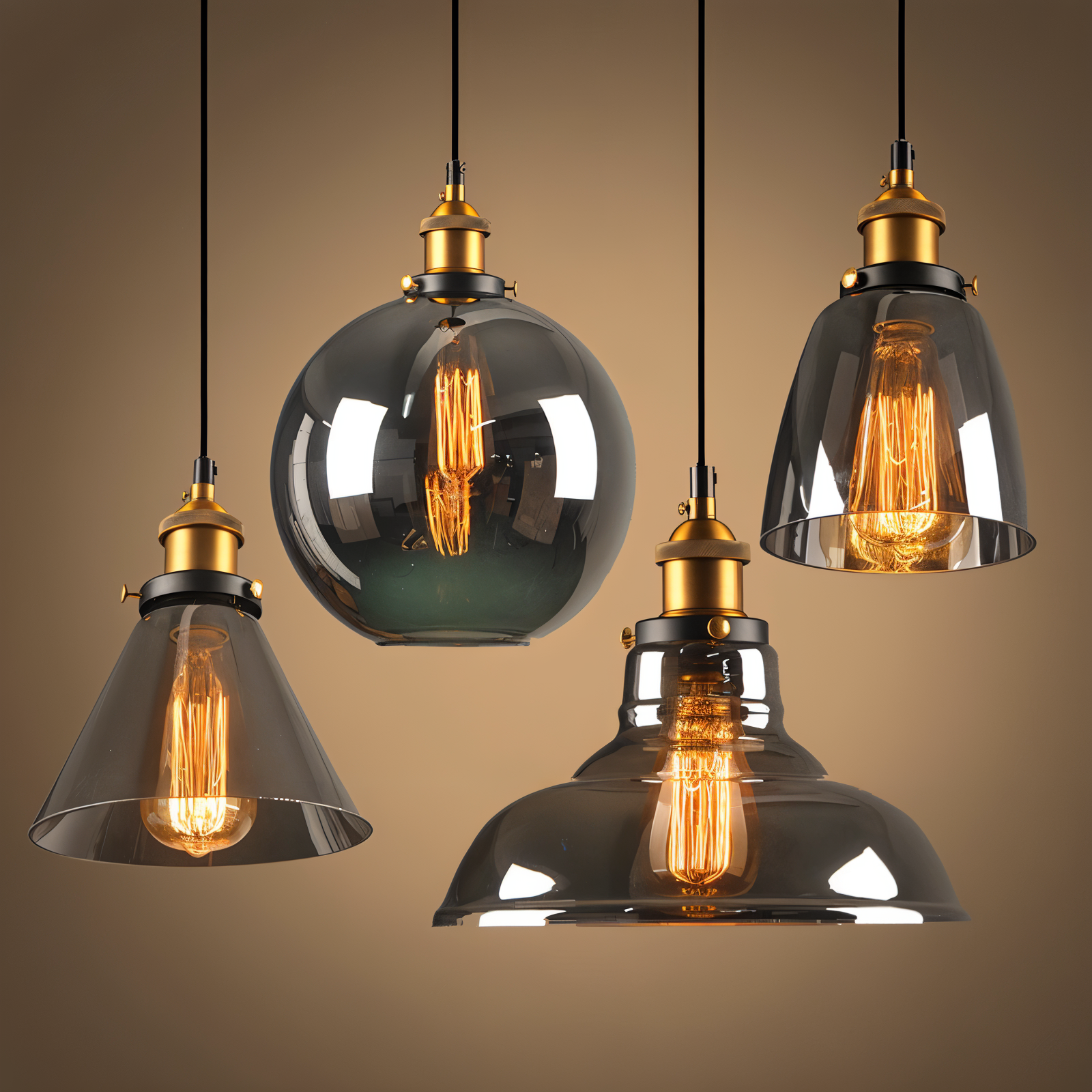 Getint glazen hanglamp met messing fitting