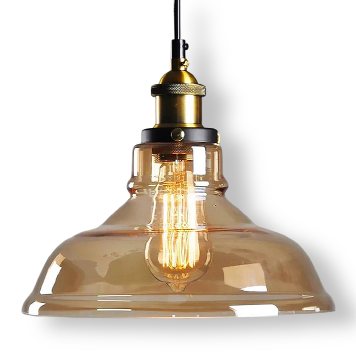 Getint glazen hanglamp met messing fitting