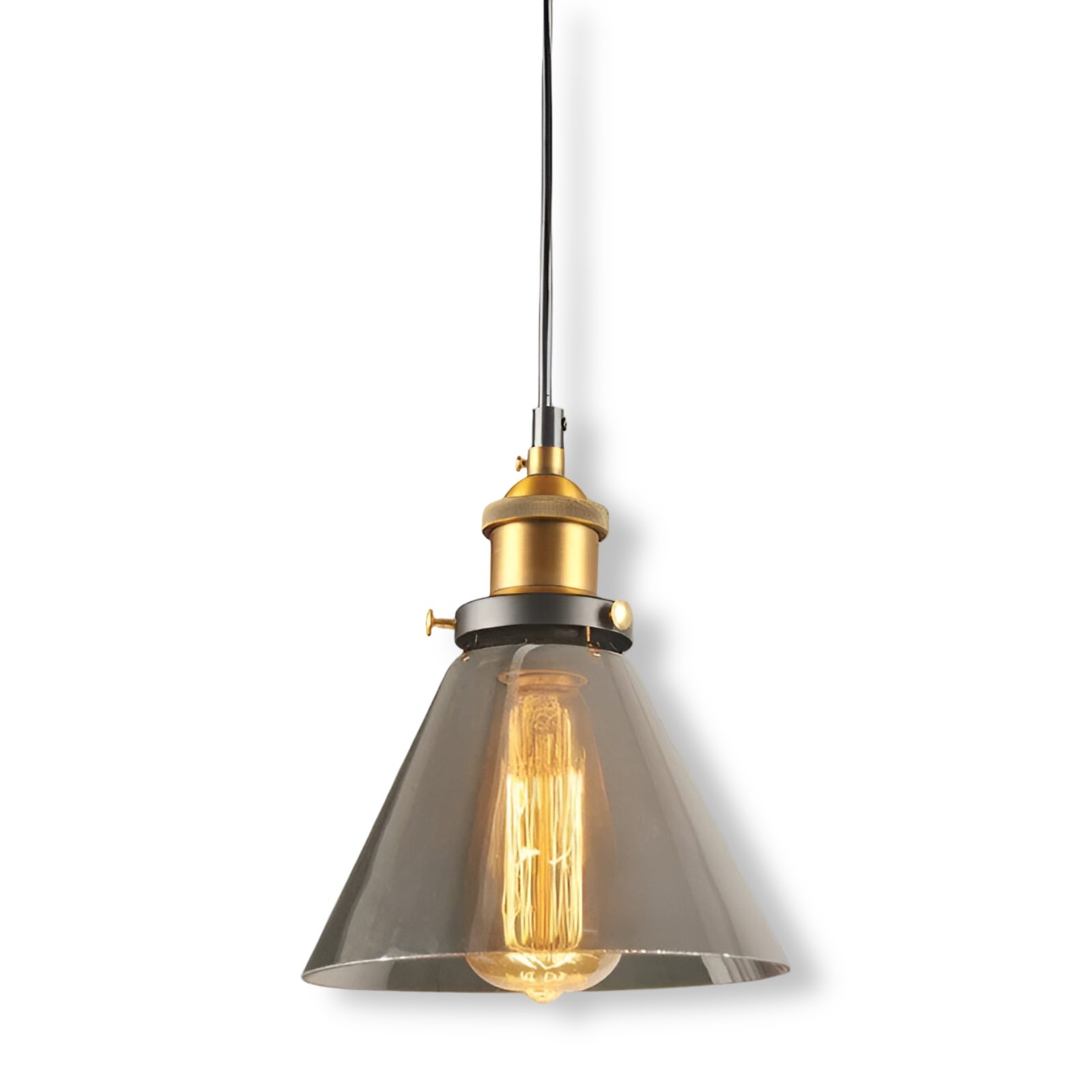 Getint glazen hanglamp met messing fitting