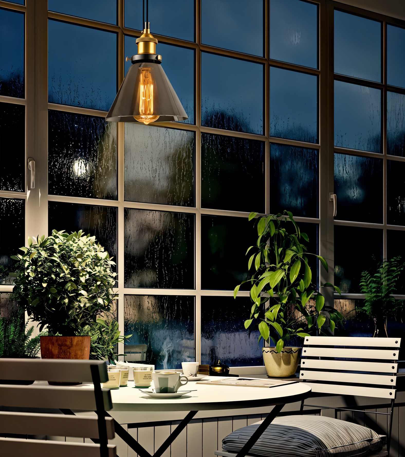 Getint glazen hanglamp met messing fitting