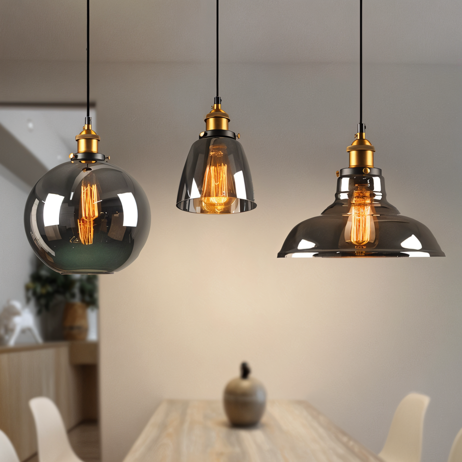Getint glazen hanglamp met messing fitting