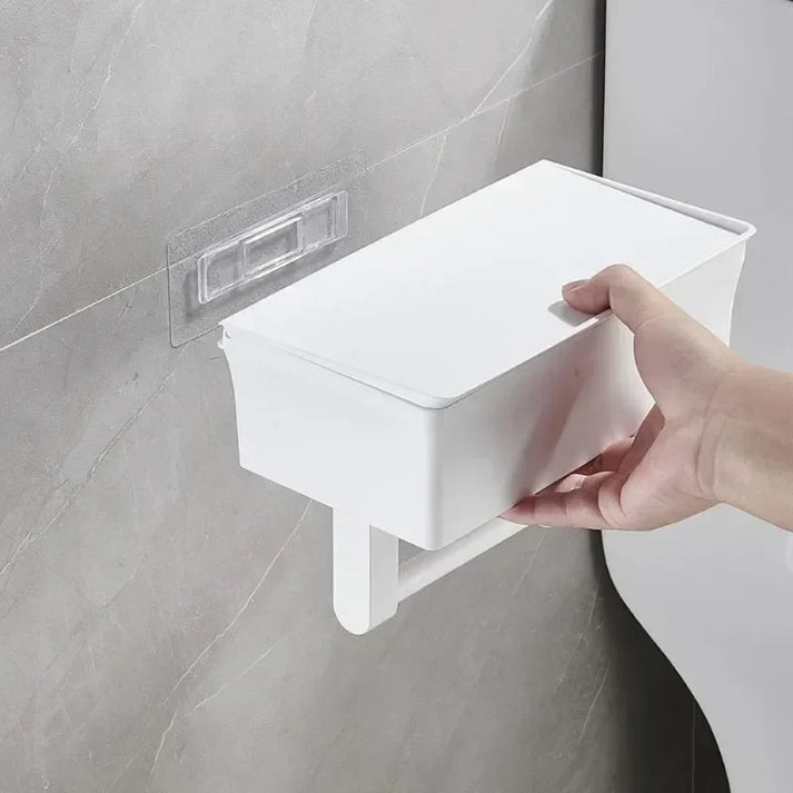 Toiletpapierhouder | Wandhouder met opbergruimte | Boorvrij met box | Rolluxe