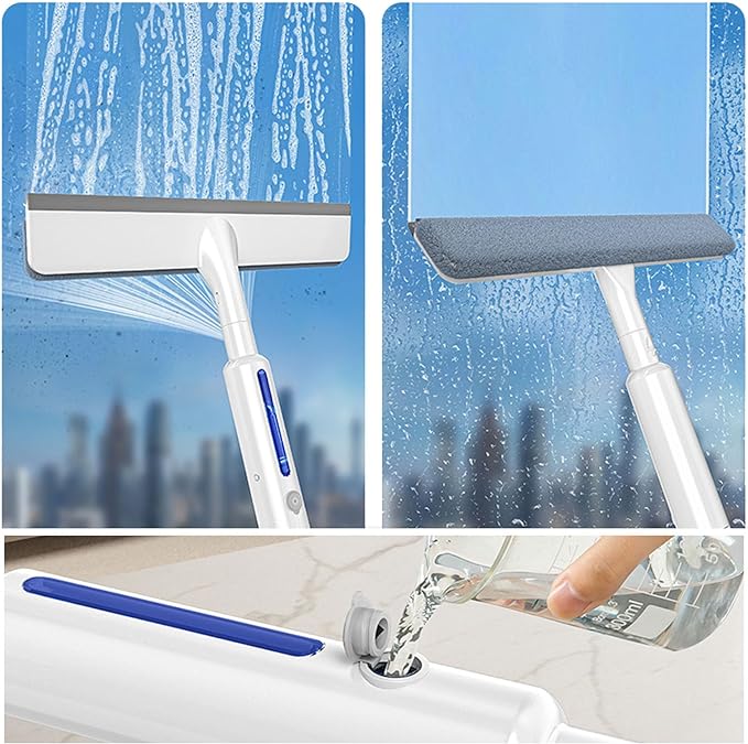 Glazen wisser | Telescopische Spray & Scrub Ervaar een vlekkeloze reiniging met ingebouwde spray en microvezeltechnologie.