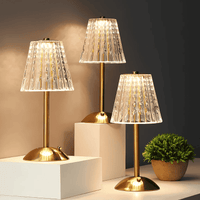 Oplaadbare Tafellamp met Geribbeld Glazen Kap en LED Licht