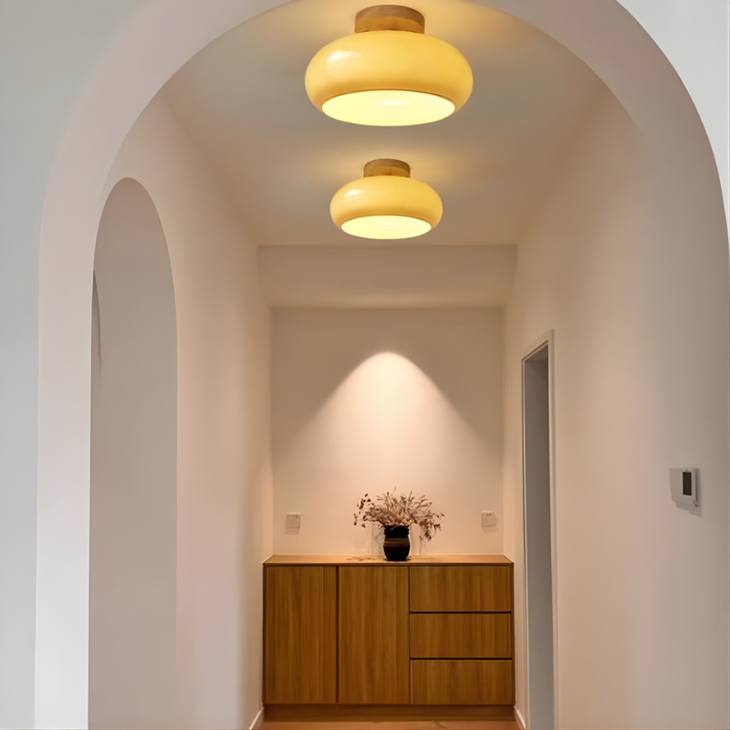 Houten Accent Glas Plafondlamp