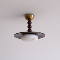 Muto Plafondlamp Walnootkleur & Witte Imitatie Alabaster