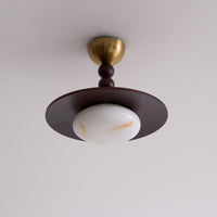 Muto Plafondlamp Walnootkleur & Witte Imitatie Alabaster