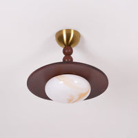 Muto Plafondlamp Walnootkleur & Witte Imitatie Alabaster