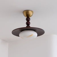 Muto Plafondlamp Walnootkleur & Witte Imitatie Alabaster