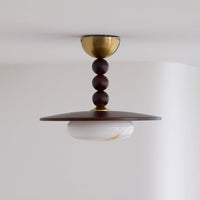 Muto Plafondlamp Walnootkleur & Witte Imitatie Alabaster