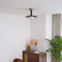 Muto Plafondlamp Walnootkleur & Witte Imitatie Alabaster