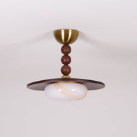 Muto Plafondlamp Walnootkleur & Witte Imitatie Alabaster