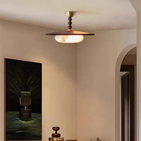 Muto Plafondlamp Walnootkleur & Witte Imitatie Alabaster