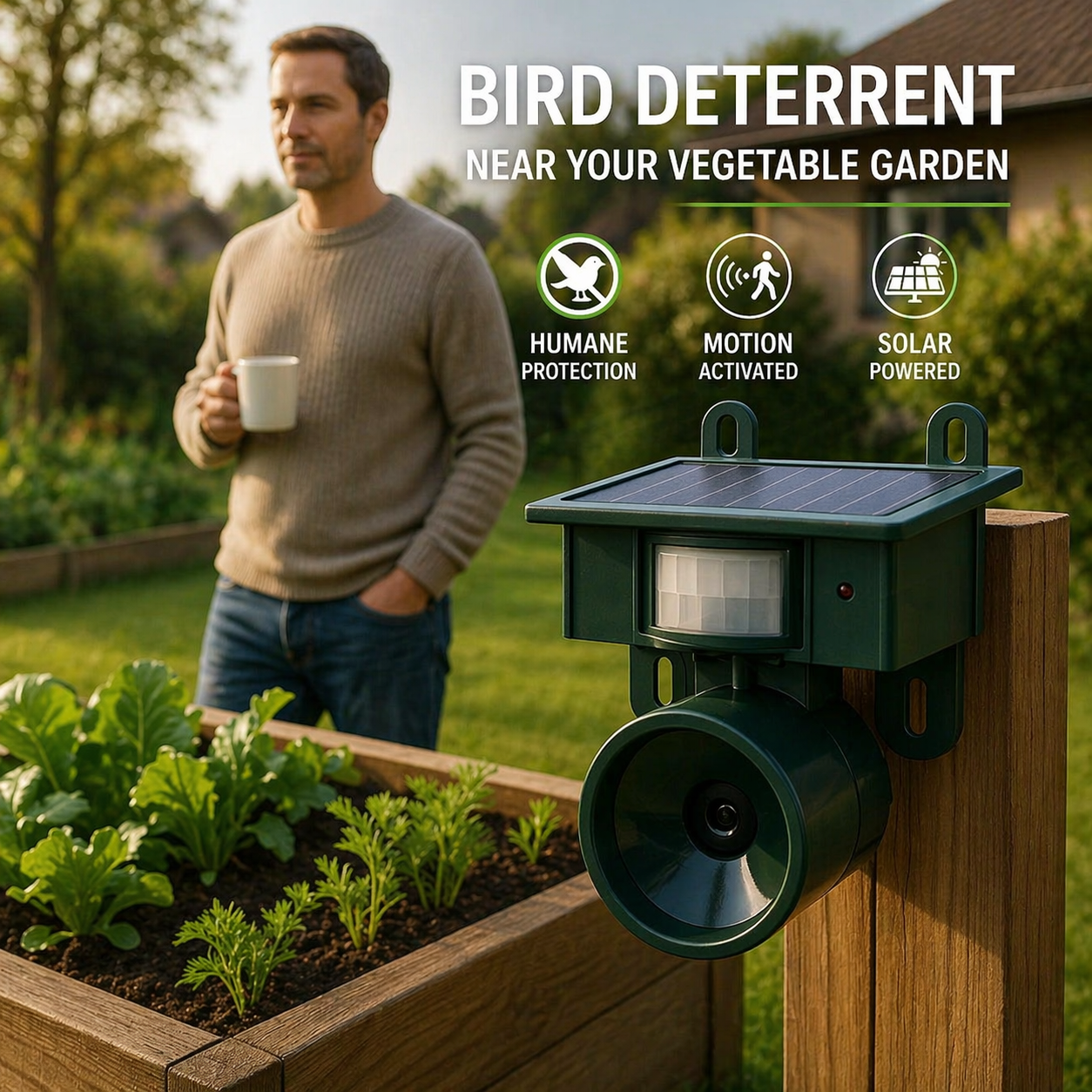 Vogelwering | Zonne-energie Sensor | Dier vriendelijke Roofvogelgeluiden | Birdfend