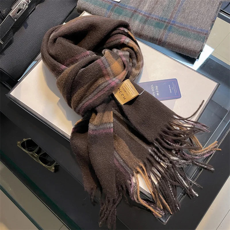 Merivelle Wol Sjaal Dames – Elegante Winter Sjaal van 100% Wol met Schaakbordpatroon