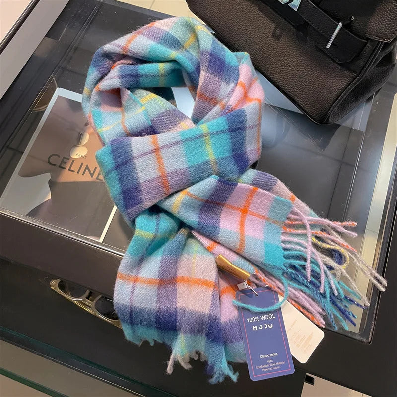Merivelle Wol Sjaal Dames – Elegante Winter Sjaal van 100% Wol met Schaakbordpatroon