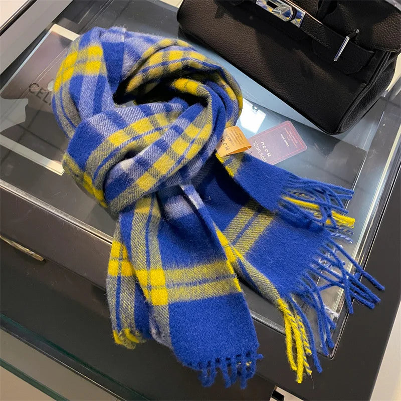 Merivelle Wol Sjaal Dames – Elegante Winter Sjaal van 100% Wol met Schaakbordpatroon