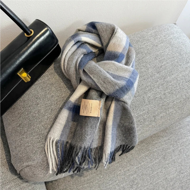 Merivelle Wol Sjaal Dames – Elegante Winter Sjaal van 100% Wol met Schaakbordpatroon