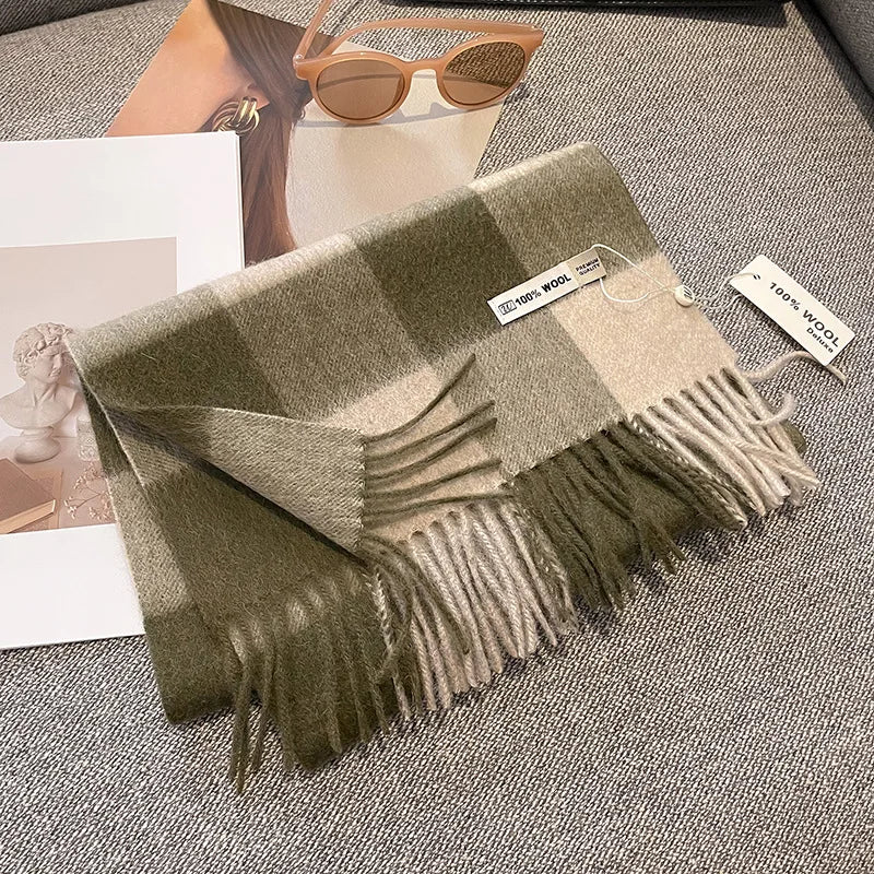Merivelle Wol Sjaal Dames – Elegante Winter Sjaal van 100% Wol met Schaakbordpatroon