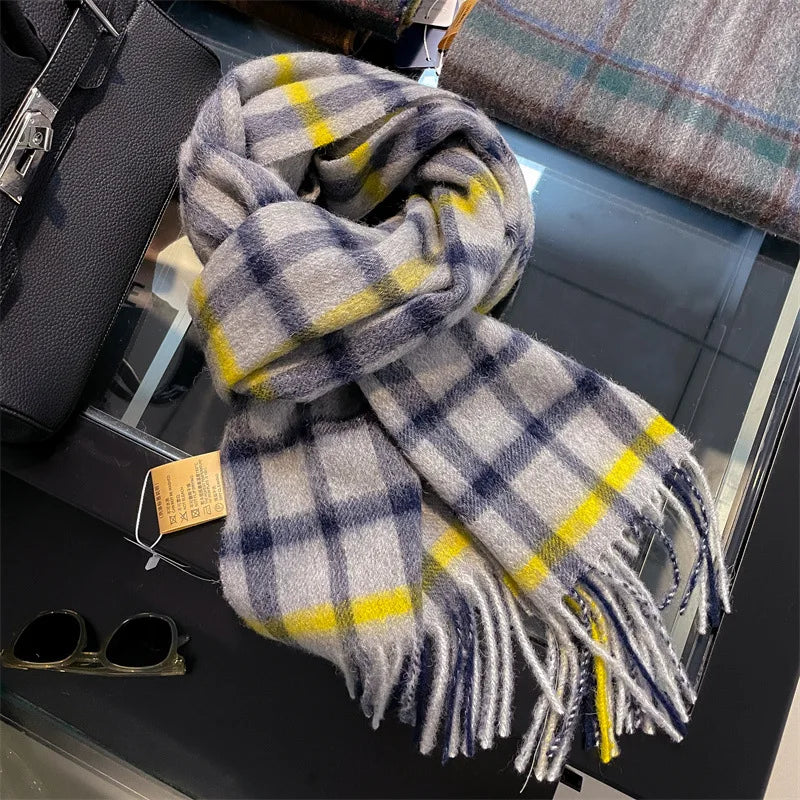 Merivelle Wol Sjaal Dames – Elegante Winter Sjaal van 100% Wol met Schaakbordpatroon