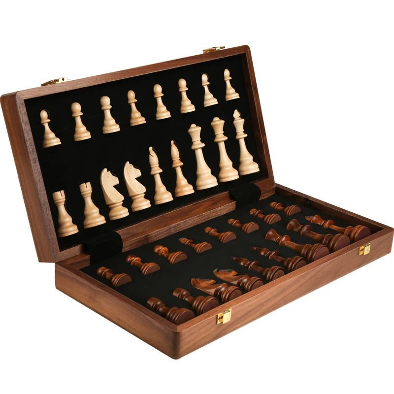 STRATEGIQON – Premium schaakset van hout met klassiek, opvouwbaar walnotenhouten bord