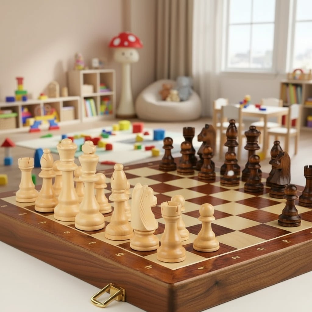 STRATEGIQON – Premium schaakset van hout met klassiek, opvouwbaar walnotenhouten bord