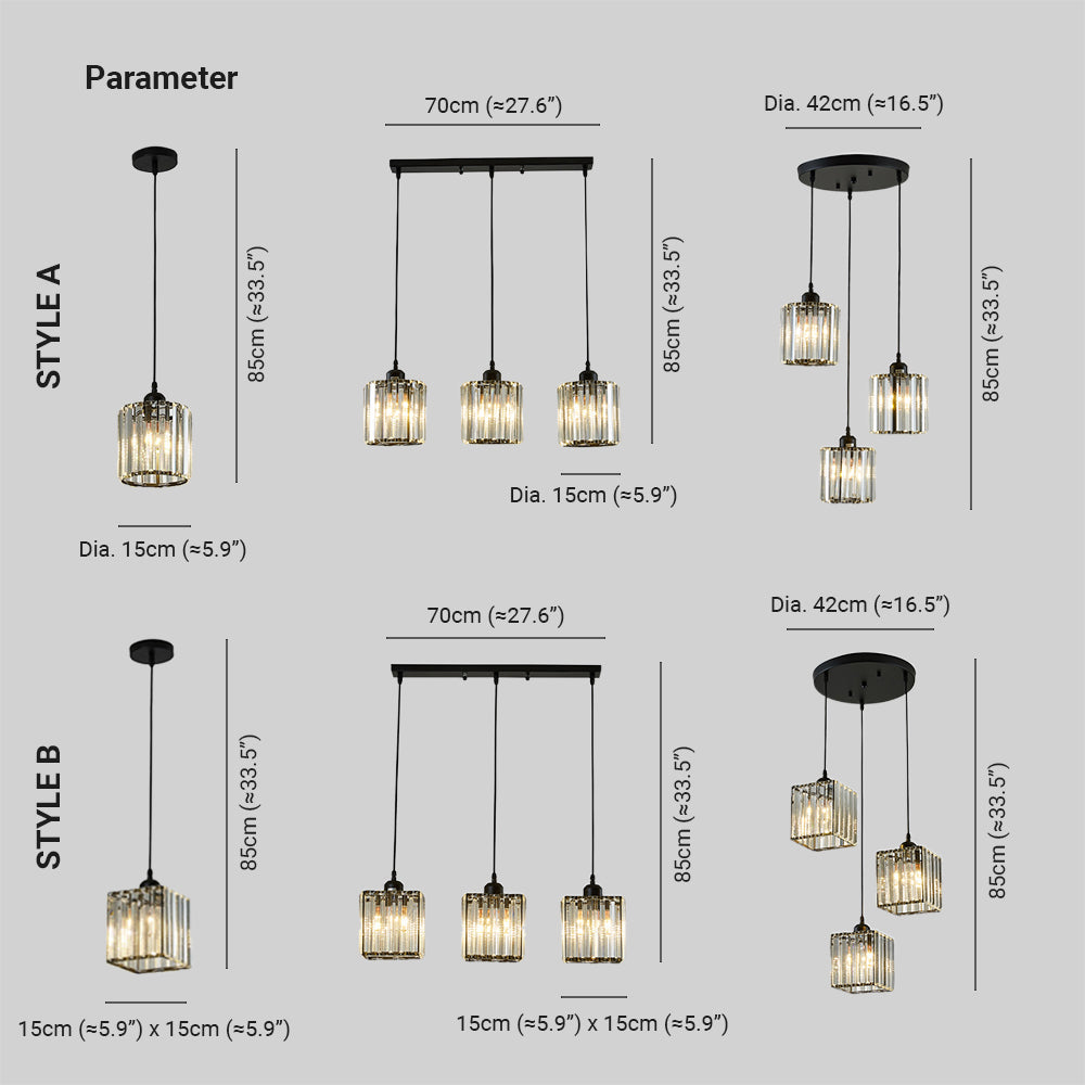 Vina Moderne Cluster Cilinder Glazen Hanglamp, Zwart/Goud