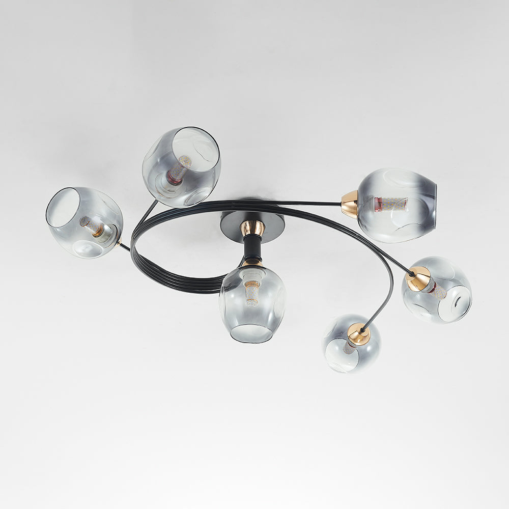Valentina Flush Mount Plafondlamp, Glas, Zwart/Goud, Eetkamer