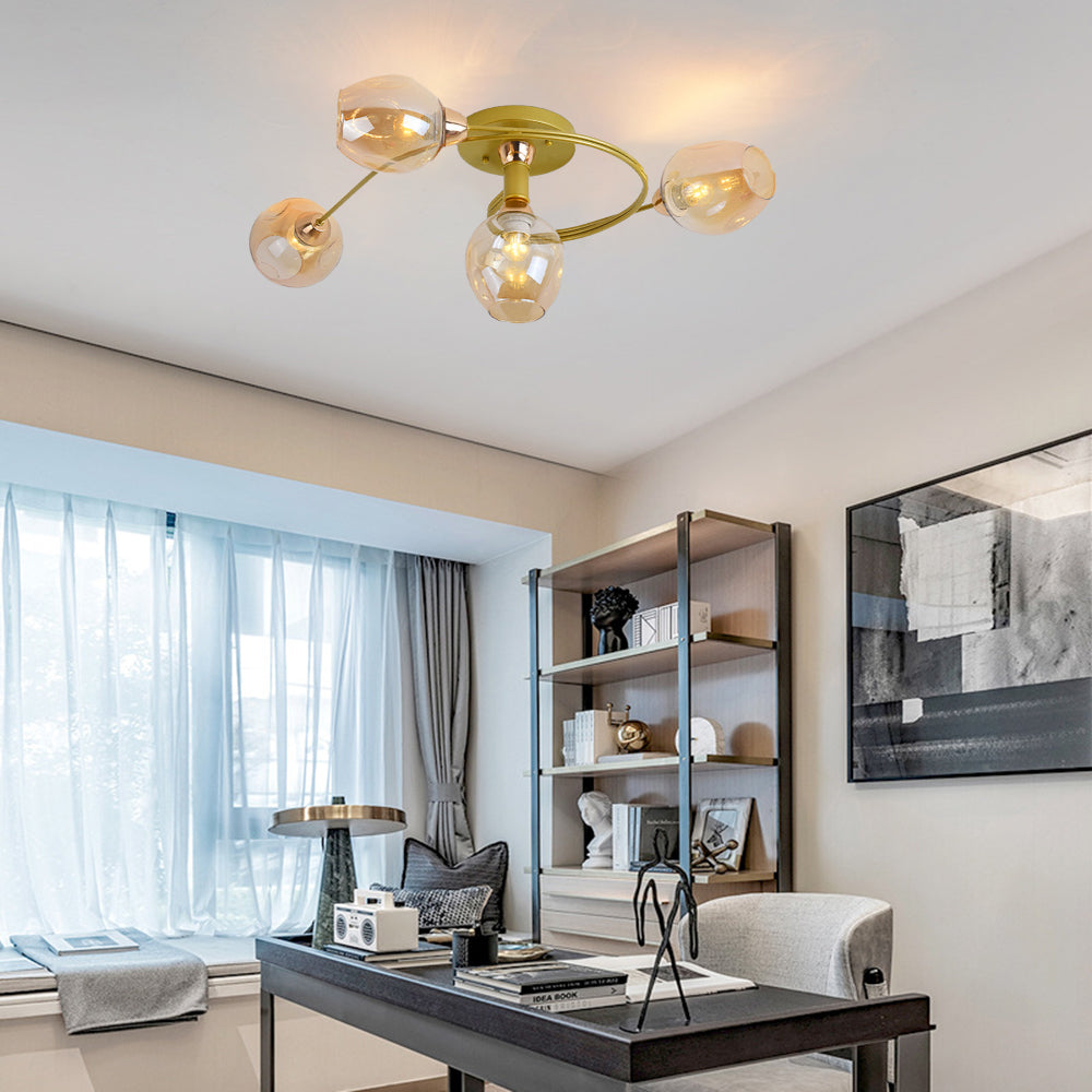 Valentina Flush Mount Plafondlamp, Glas, Zwart/Goud, Eetkamer