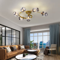 Valentina Flush Mount Plafondlamp, Glas, Zwart/Goud, Eetkamer