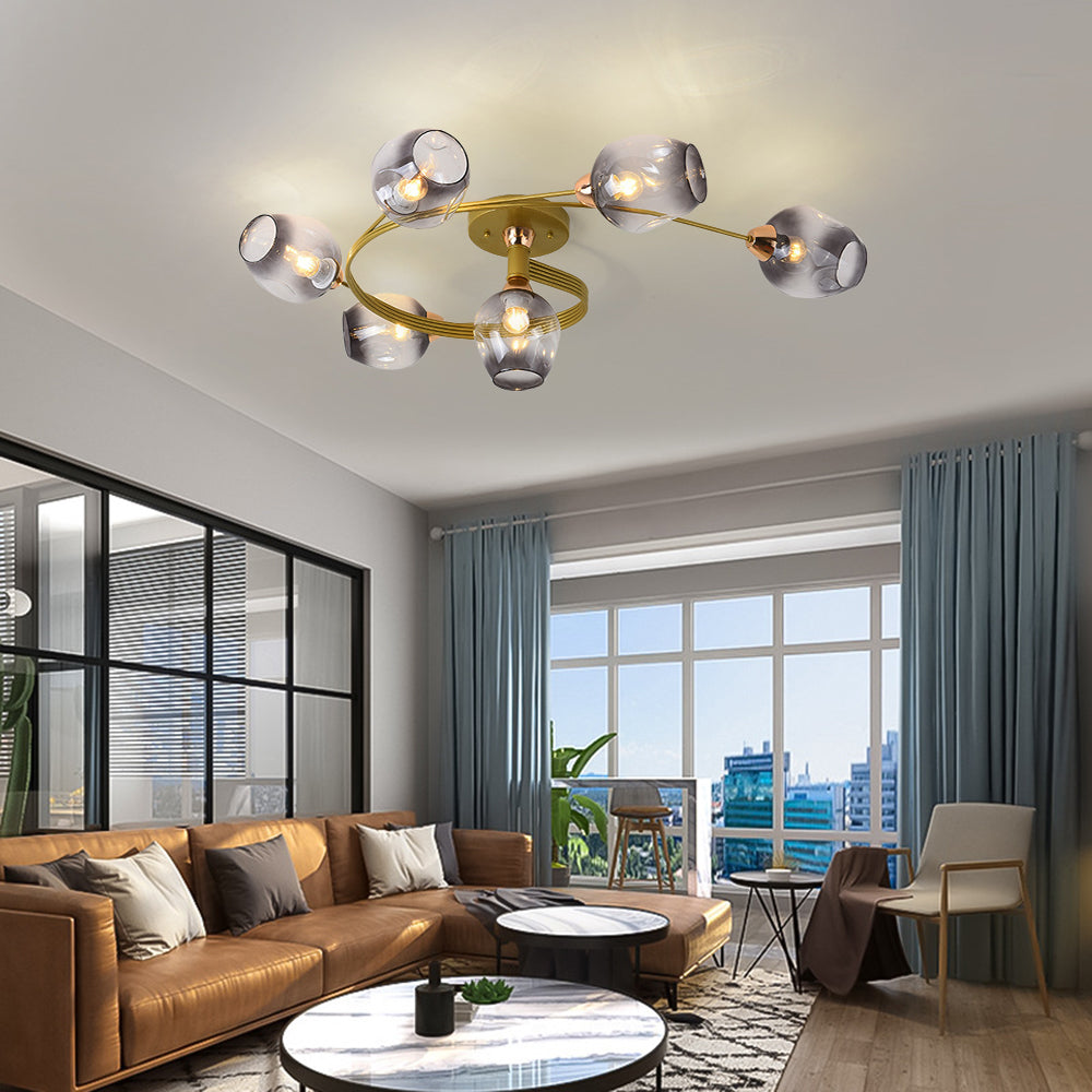 Valentina Flush Mount Plafondlamp, Glas, Zwart/Goud, Eetkamer