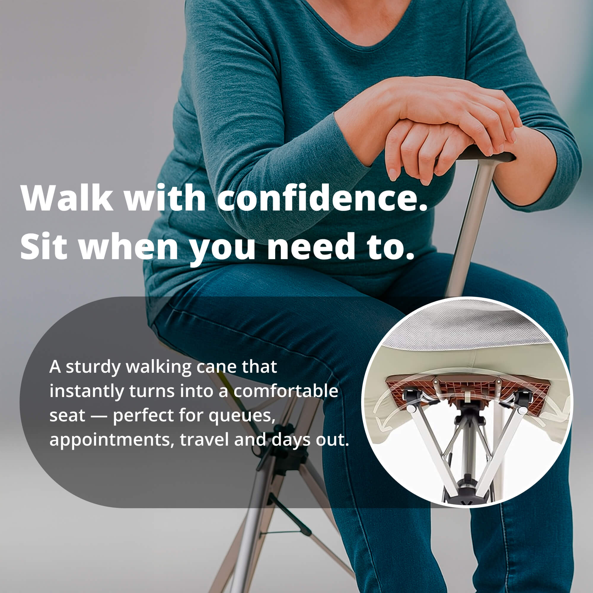 Opvouwbare Wandelstokstoel Met Een Zitting Voor Reizen En Ondersteuning On-The-Go