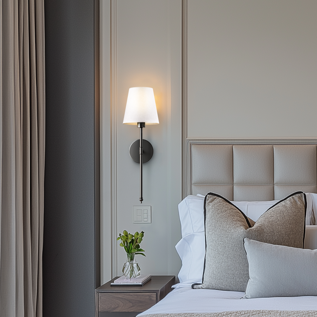Wandlamp | 3M-kleefmontage | Stoffen lampenkap | 2-pack | LumiStick Duo