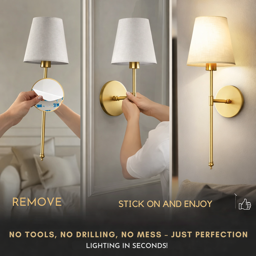Wandlamp | 3M-kleefmontage | Stoffen lampenkap | 2-pack | LumiStick Duo