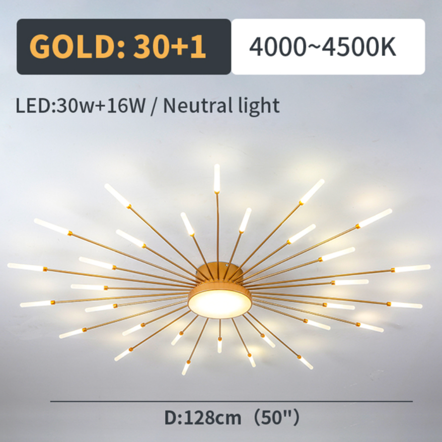 Wesley Plafondlamp Vuurwerk Lineair Modern Zwart/Goud